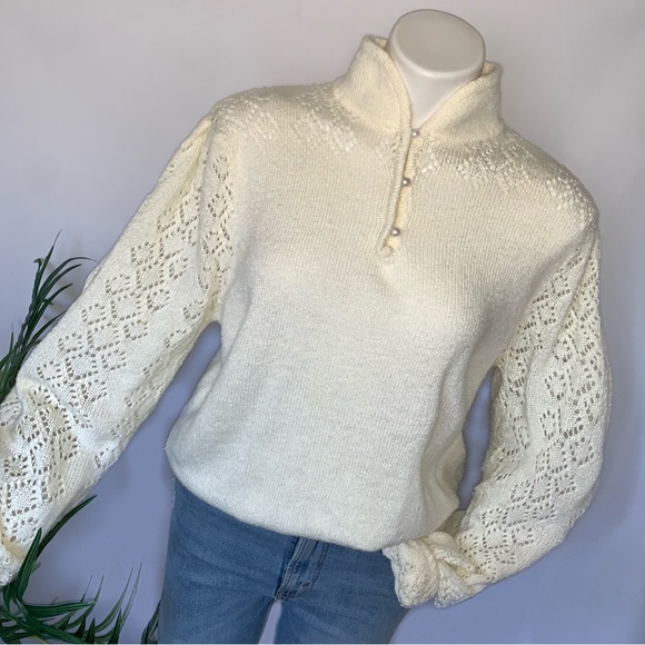 Vintage Sweaters - v i n t a g e :: Whimsical Pastel Eyelet Granny Knit Sweater